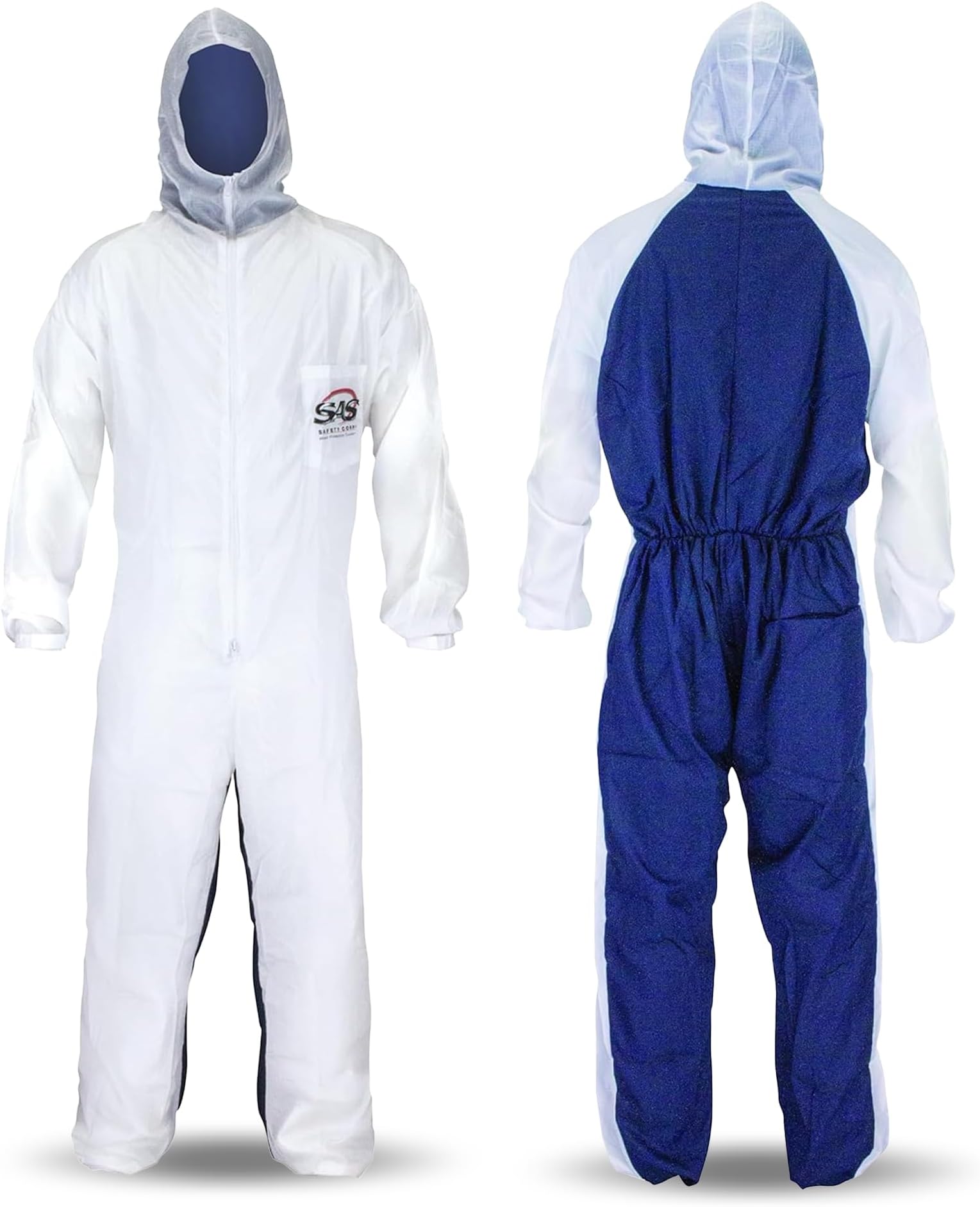 SAS Safety Corp Moonsuit Nylon & Cotton Coverall Machine Washable, Full Pullover with Hood Work Coveralls Full Zipper Front, Elastic Waist with Pockets for Painting, Automotive, Factory (3X-Large)