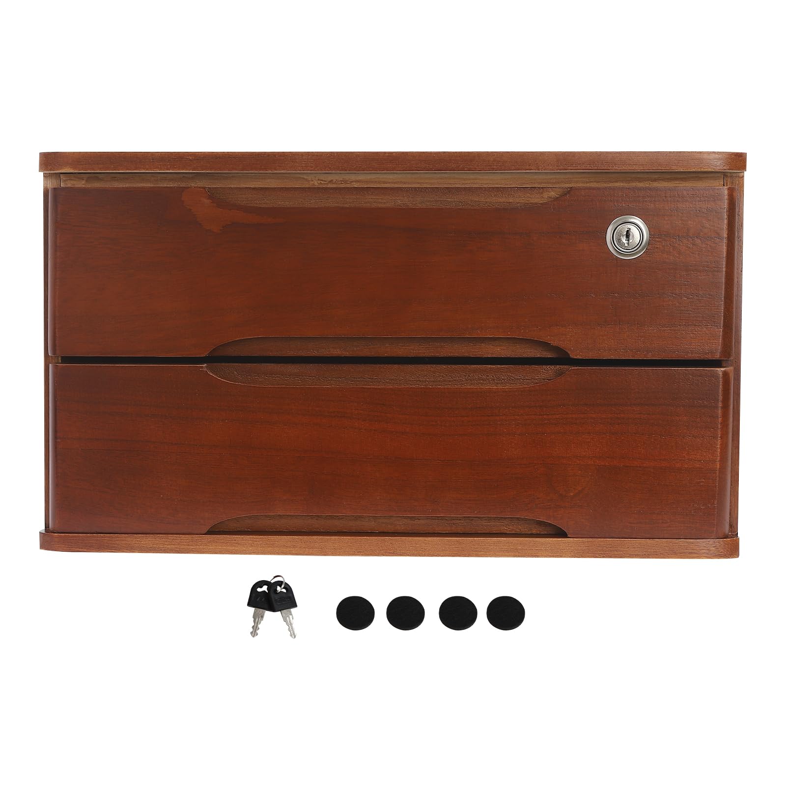 Cassettiera in legno, a 2 livelli, organizer da scrivania con cassetti richiudibili, mini cassettiera con serratura, 39 x 30 x 21,5 cm, per uffici, camera da letto, ecc. (noce)