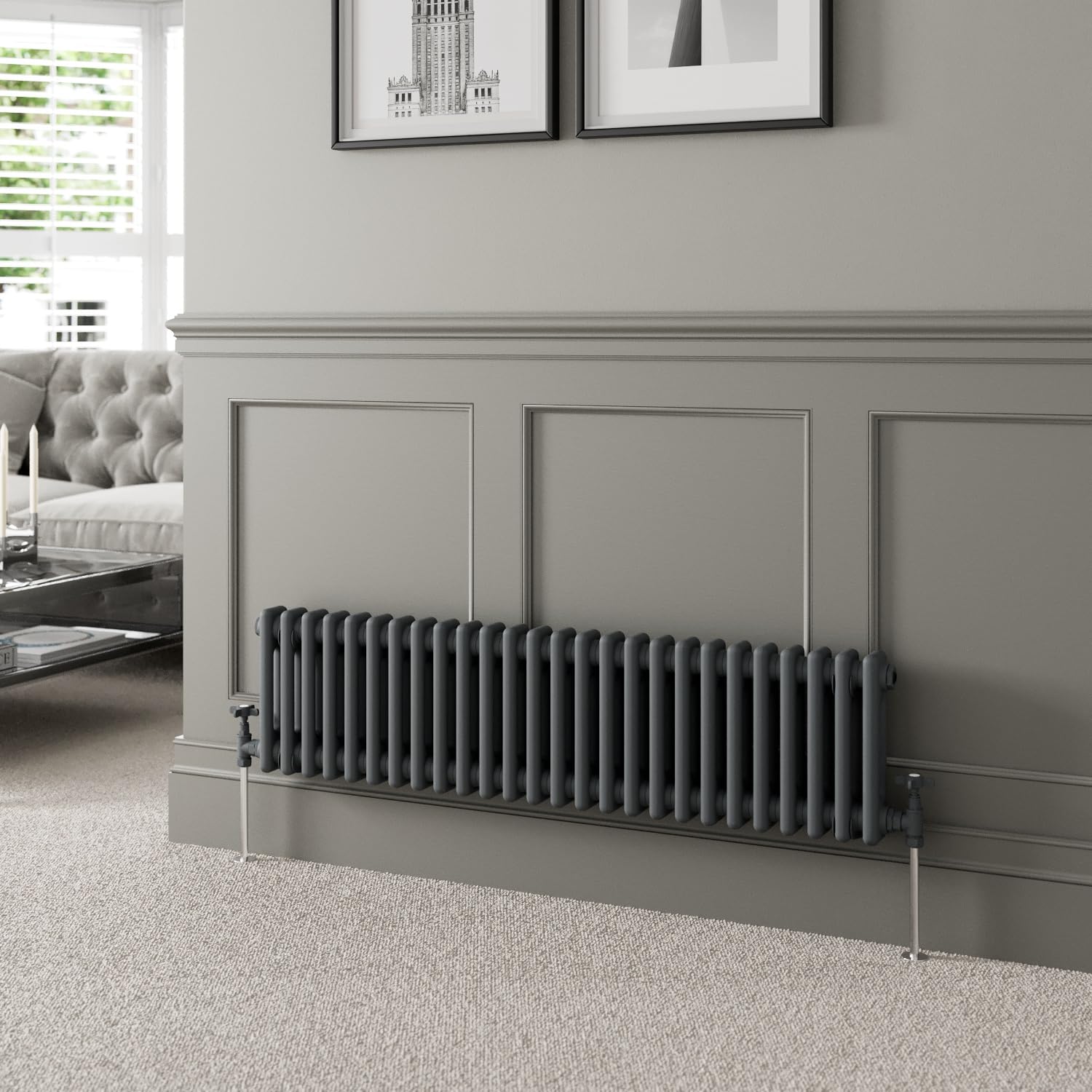 DuraTherm® 300 x 1190mm Anthracite Grey Traditional Horizontal Designer Radiator Double Column Colosseum Cast Iron Style Central Heating Panel Radiators Rad — image 1