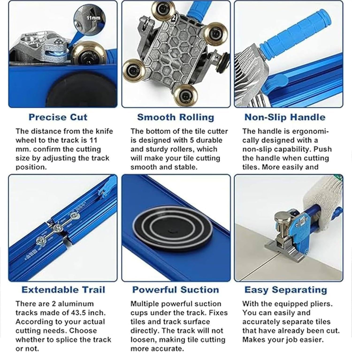 Cortador manual de azulejos, herramienta de corte de azulejos para azulejos de cerámica grandes de hasta 87 pulgadas, hoja de carburo de tungsteno, mandíbulas segmentadas y guía modular