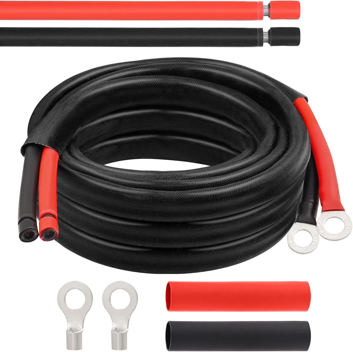 Solar Battery Cable - 8 Gauge 15FT Power Inverter Cable with PV Flame Retardant Protective Sleeving Connect Battery and Charge Controller for Solar Panel Automotive RV Motorcycle Marine