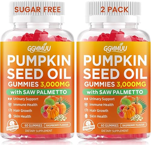 GGMMUU Paquete de 2 gomitas de aceite de semilla de calabaza con palma enana, 3000 mg por porción, suplemento de aceite de semilla de calabaza para