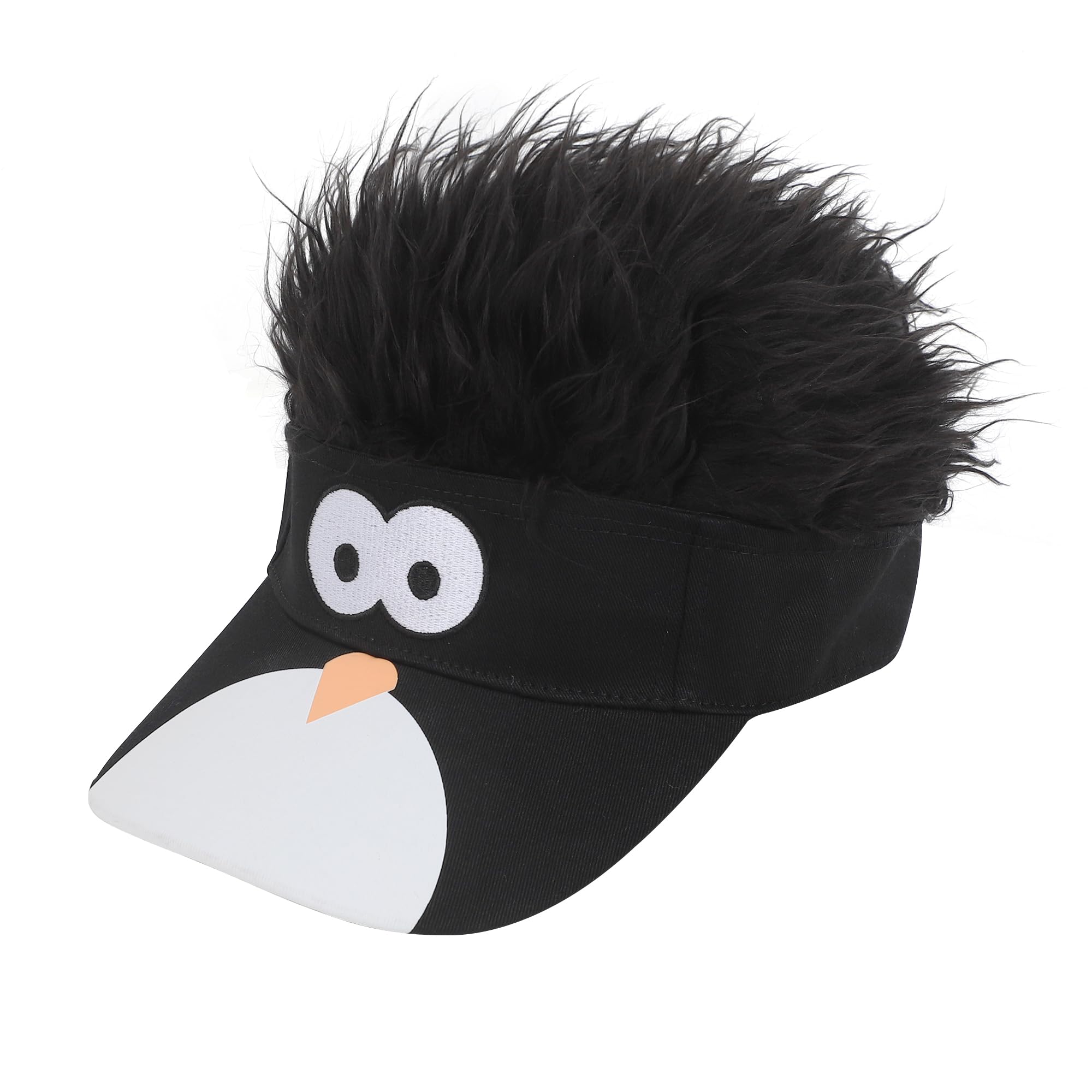 Funny Cartoon Duck Penguin Visor Cap with Big Eyes & Spiked Wig, Men Women Halloween Cosplay Party Animal Wig Hat Fake Hair Headwear Costume Accessory Wide Brim Golf Beach Baseball Cap Sun Hat