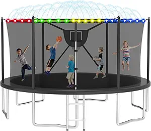 2025 Upgrade 1500LBS Outdoor Tranpoline for Kids and Adults 【Easy to Install & Built to Last】 10FT 12FT 14FT 16FT Recreational Tranpolines with Net, Basketball Hoop and Ladder, ASTM Approved