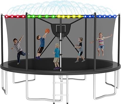 2025 Upgrade 1500LBS Outdoor Tranpoline for Kids and Adults 【Easy to Install & Built to Last】 10FT 12FT 14FT 16FT Recreational Tranpolines with Net, Basketball Hoop and Ladder, ASTM Approved