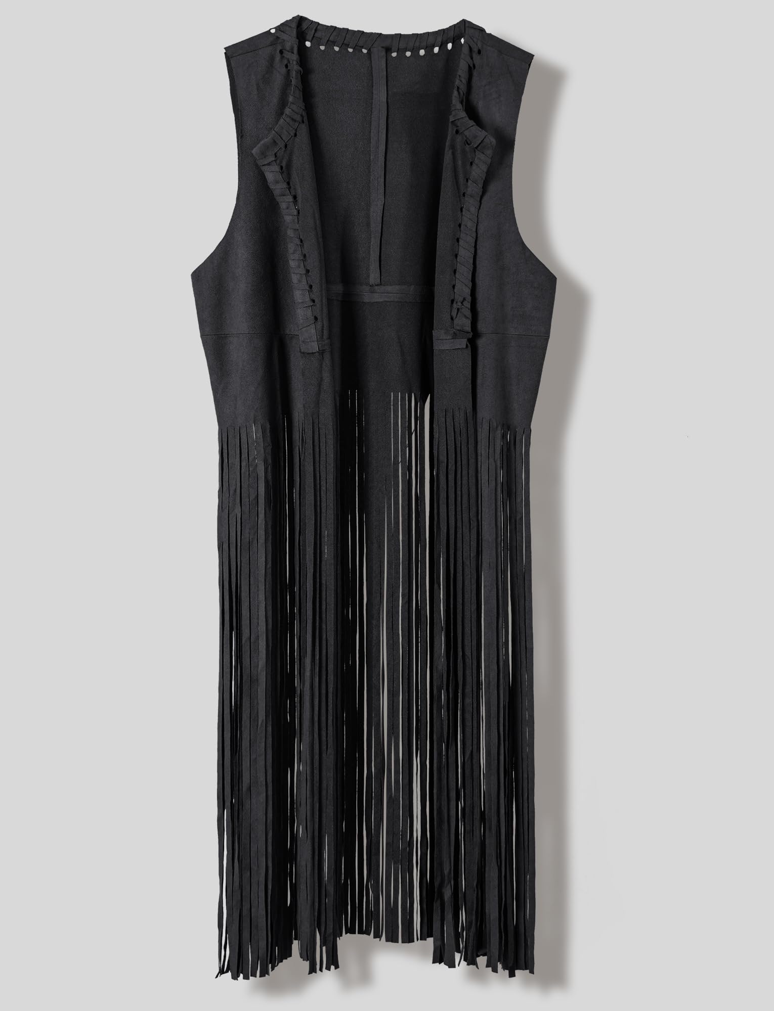 Panegy Gilet da donna con frange anni '70, costume hippie in finta pelle scamosciata, senza maniche, con nappe, cardigan, cowgirl, top