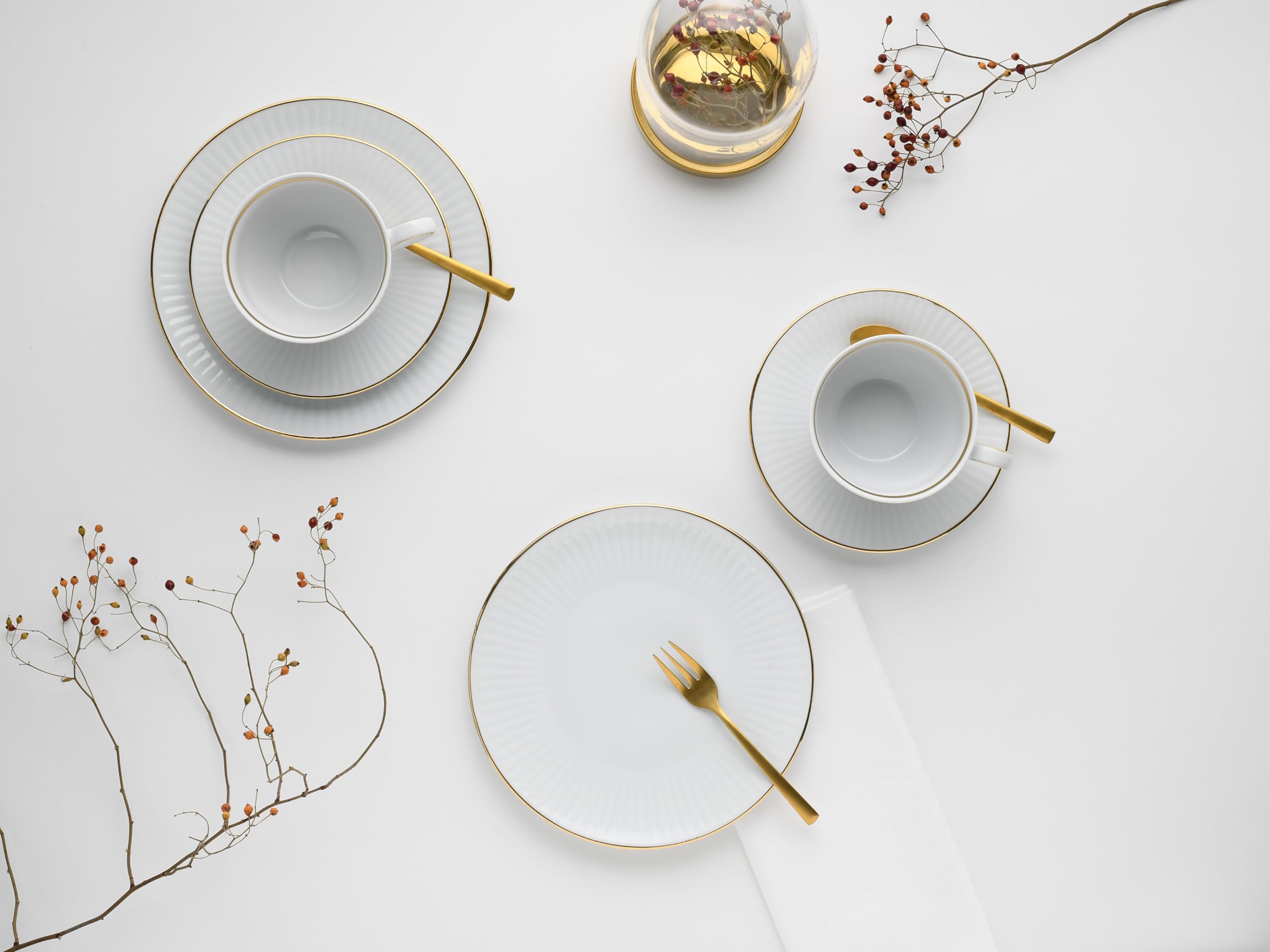 CreaTable 22845 zestaw naczyń, porcelana, biały/złoty