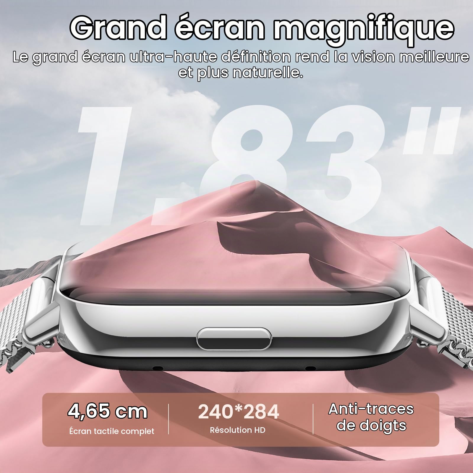 【Coffret Cadeau】Montre Connectée Femme, 1.83'' HD Smartwatch avec Appels Fonction Féminine/Fréquence Cardiaque/Sommeil/SpO2 IP68, 113+ Modes Sportifs Montre Connectée Podomètre iOS Android Argent