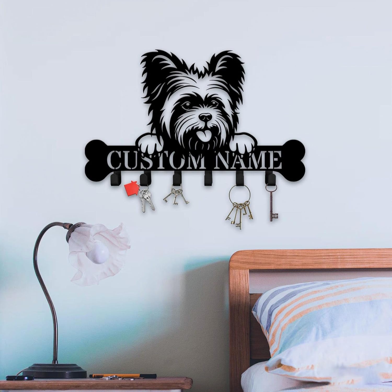 Custom Yorkshire Terrier Dog Key Holder, Metal Wall Rack with Hooks for Keys, Coats, or Accessories (Yorkshire Terrier Dog Key Holder)