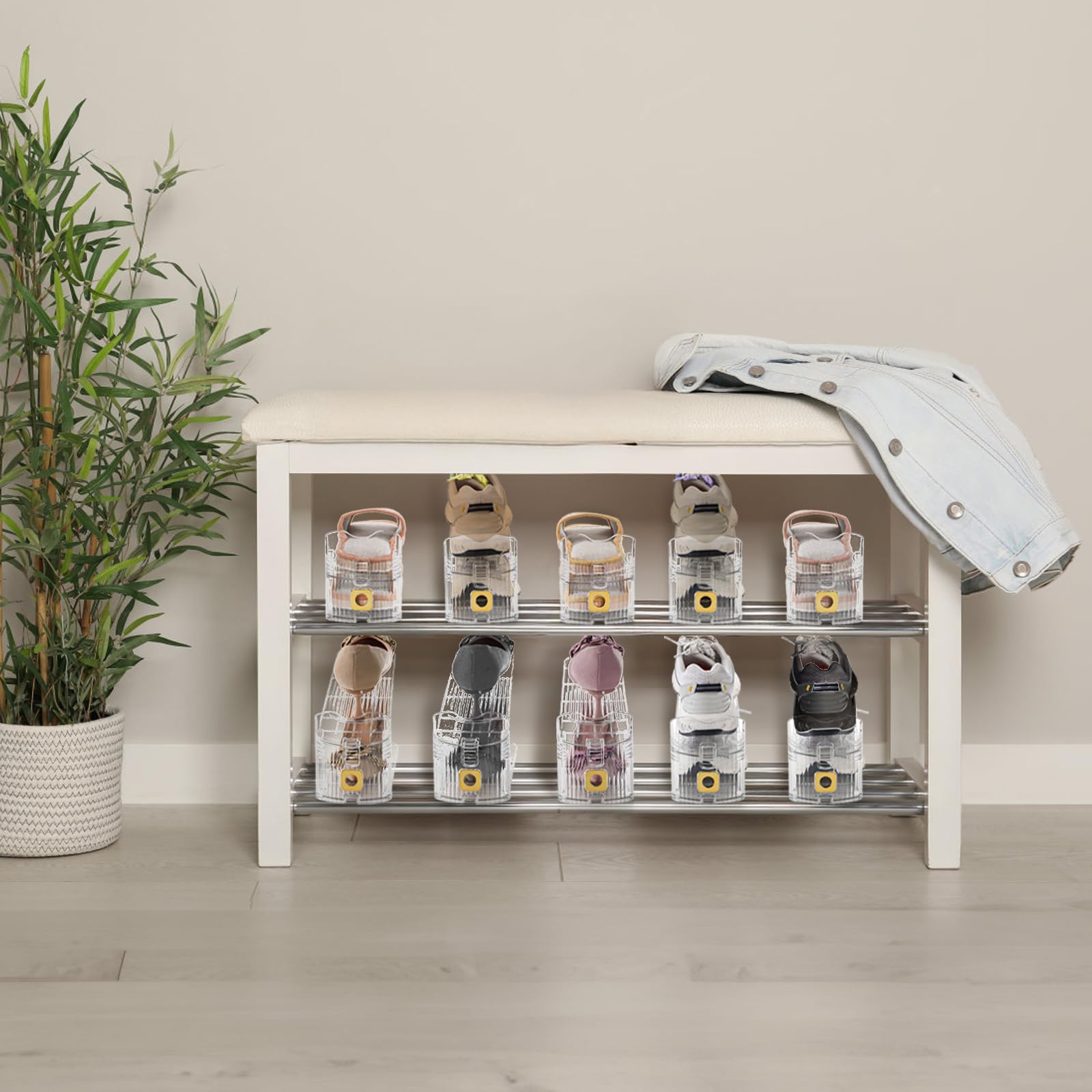 Eorbow Paquete de 10 organizadores transparentes para zapatos, apilador de zapatos ajustable de 11 pulgadas para armario, estante de exhibición de doble cubierta para un par de zapatos, soporte
