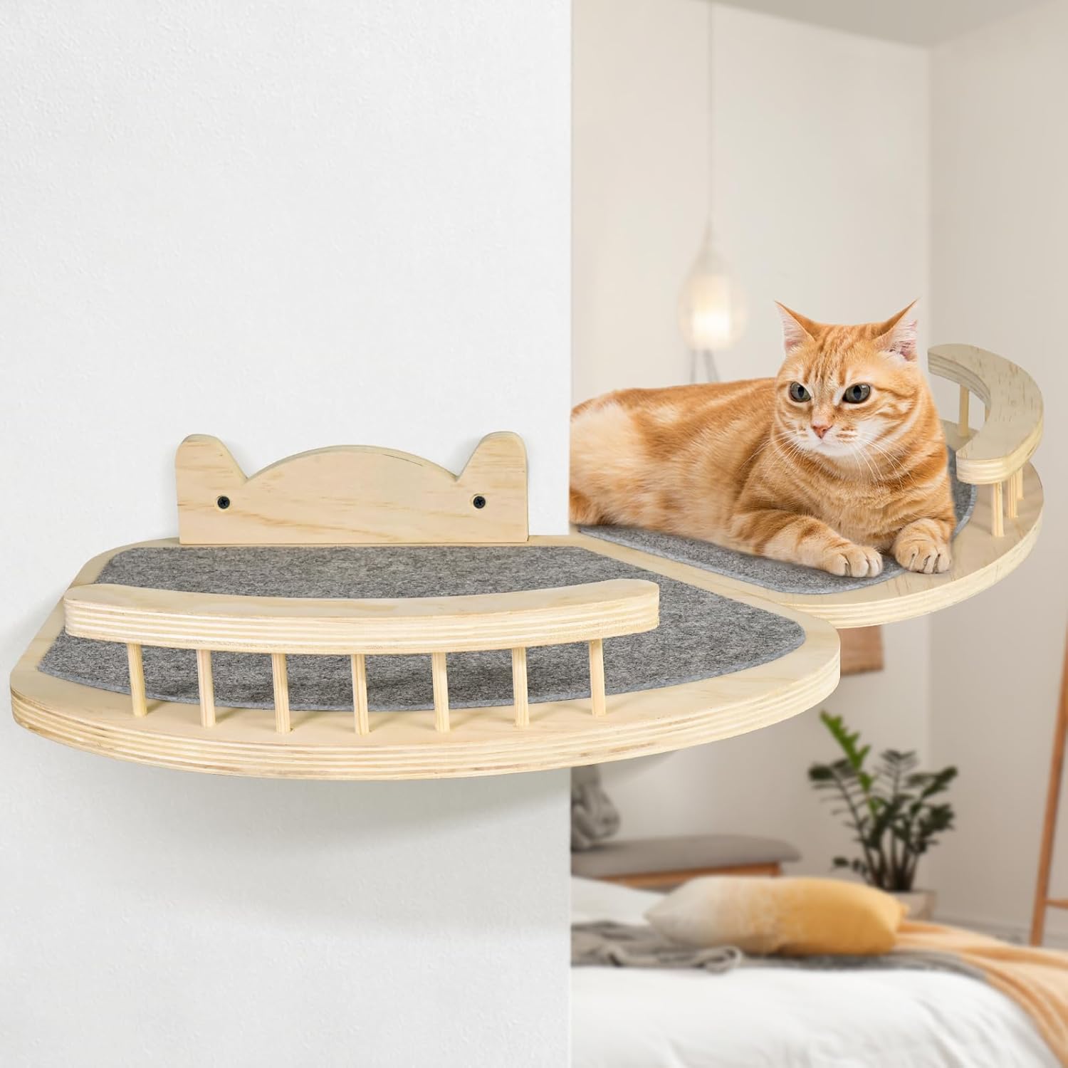 review Cat Wall Shelves, Cat Shelves and Perches for Wall, Wood Cat Shelves Wall Mount, Cat Wall Furniture with 3 Cat Wall Steps Cat Scratch Post, Burlywood Indoor Cat Climbing Shelf for Living Room, Bedroom