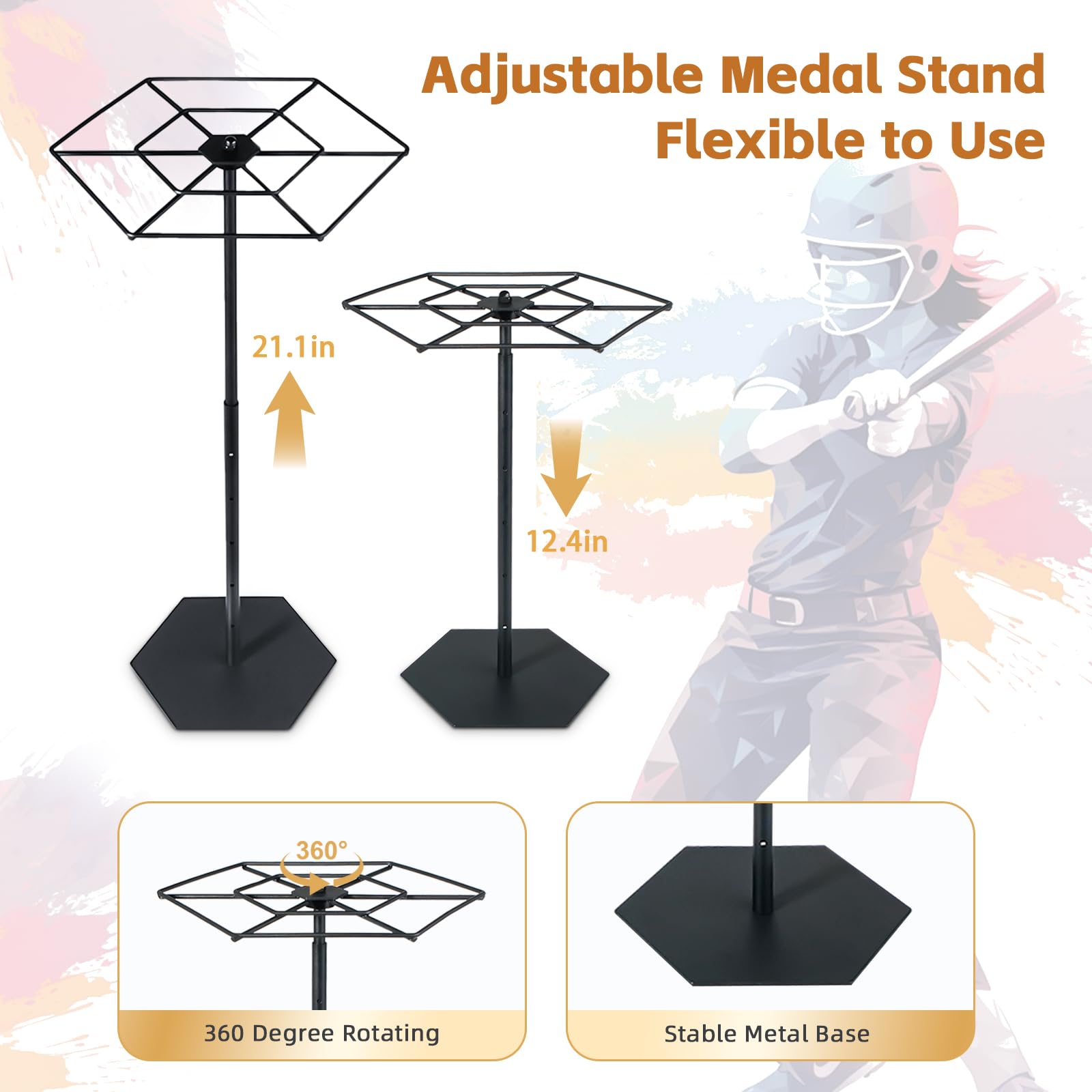 Soporte giratorio para medallas, soporte giratorio para medallas para premio deportivo. Estante de metal ajustable perfecto para baloncesto, correr, gimnasia, medallas de carreras de fútbol. Muestra