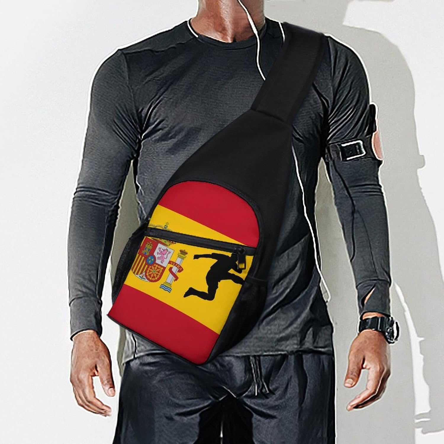 Spain Spanish Flag Soccer Shooting Crossbody Sling Backpack Chest Bag Daypack