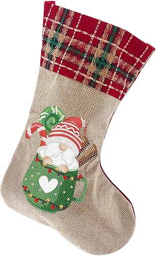 LUSandy Calcetines colgantes de Navidad 5D con pintura de diamante de Papá Noel, adornos colgantes de 14 pulgadas, bolsa de dulces de Navidad, para