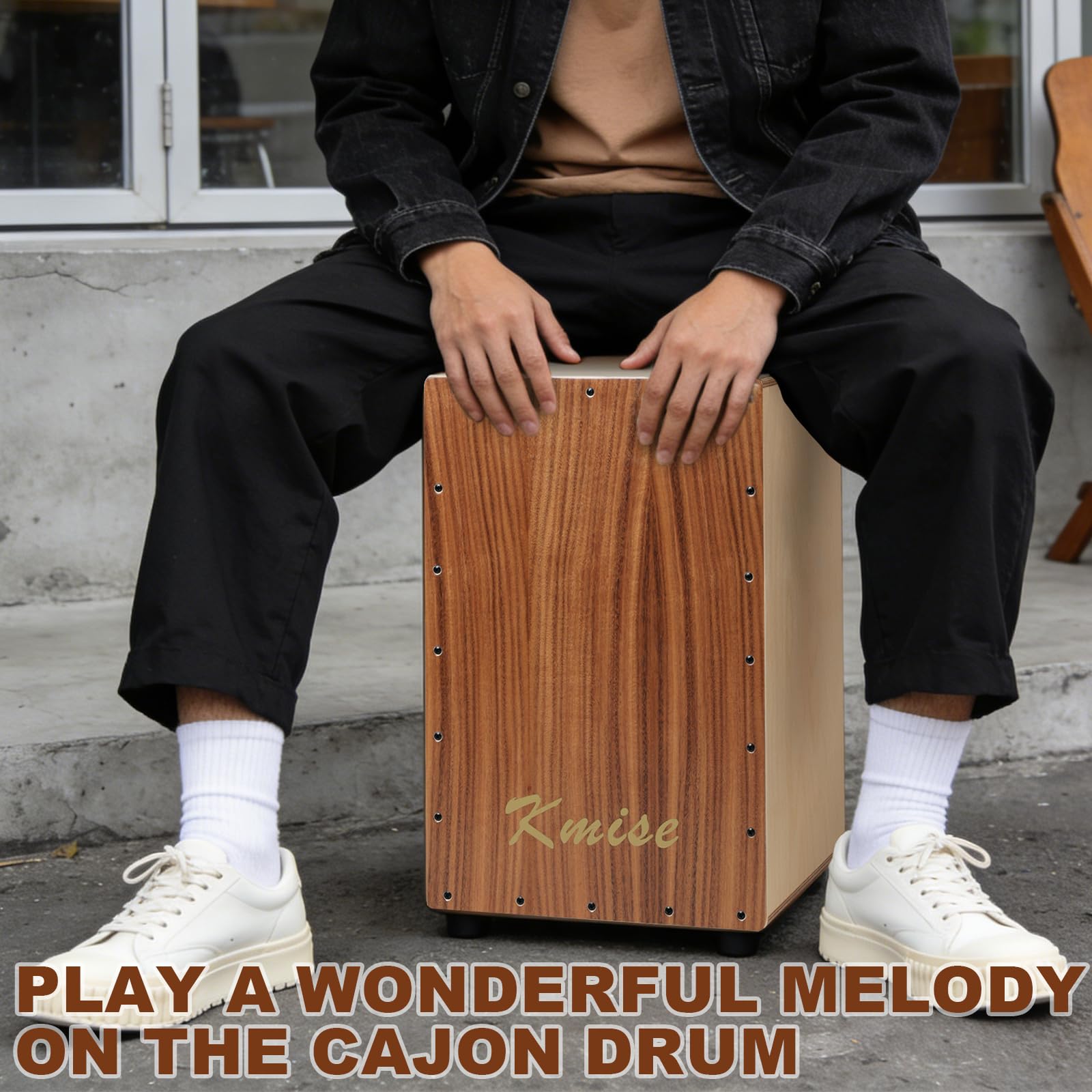 Kmise Tragbare Cajon-Schlagzeugbox, 30 x 30 x 48 cm, verstellbare Snare-Cajon-Trommeln, massives Akazien- und Birkenholz, Percussion-Instrument Geschenk für Erwachsene und Kinder, mit Tragetasche, für