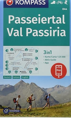 Carta escursionistica n. 044. Val Passiria 1:25.000 . Ediz. italiana, tedesca e inglese: 3 in1 Wanderkarte 1:25 000 mit Aktiv Guide inklusive Karte ... in der KOMPASS-App. Fahrradfahren. Skitouren
