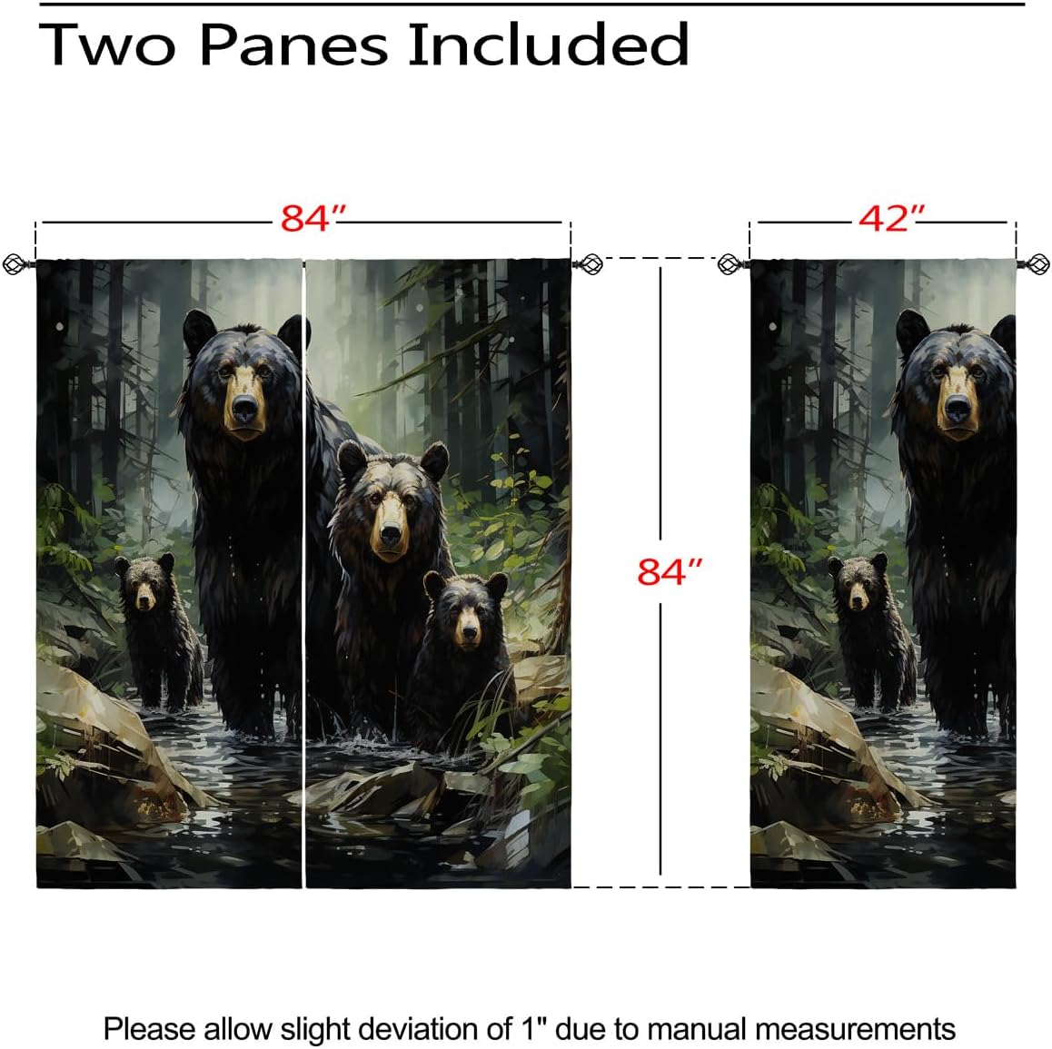 Black Bear Blackout Curtains for Girls Boy Home Decor, Forest Animal Wildlife Family Woodland Grommet Thermal Insulated Drapes Darkening Window Curtain for Bedroom Living Room, 84 x 84 Inch