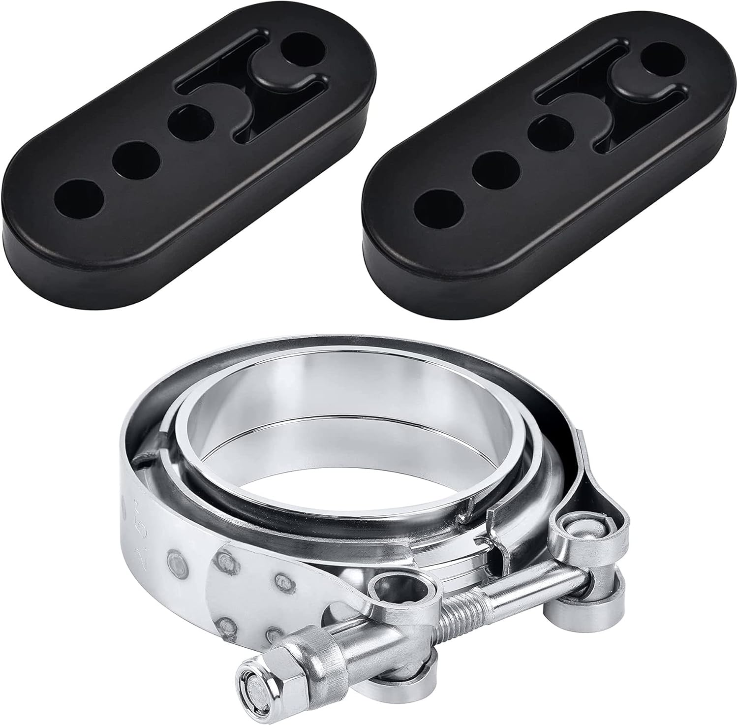 EVIL ENERGY 2" V Band Clamp with Flange Male Female Stainless Steel, Bundle with 4 Holes Adjustable Exhaust Hanger Universal 2PCS