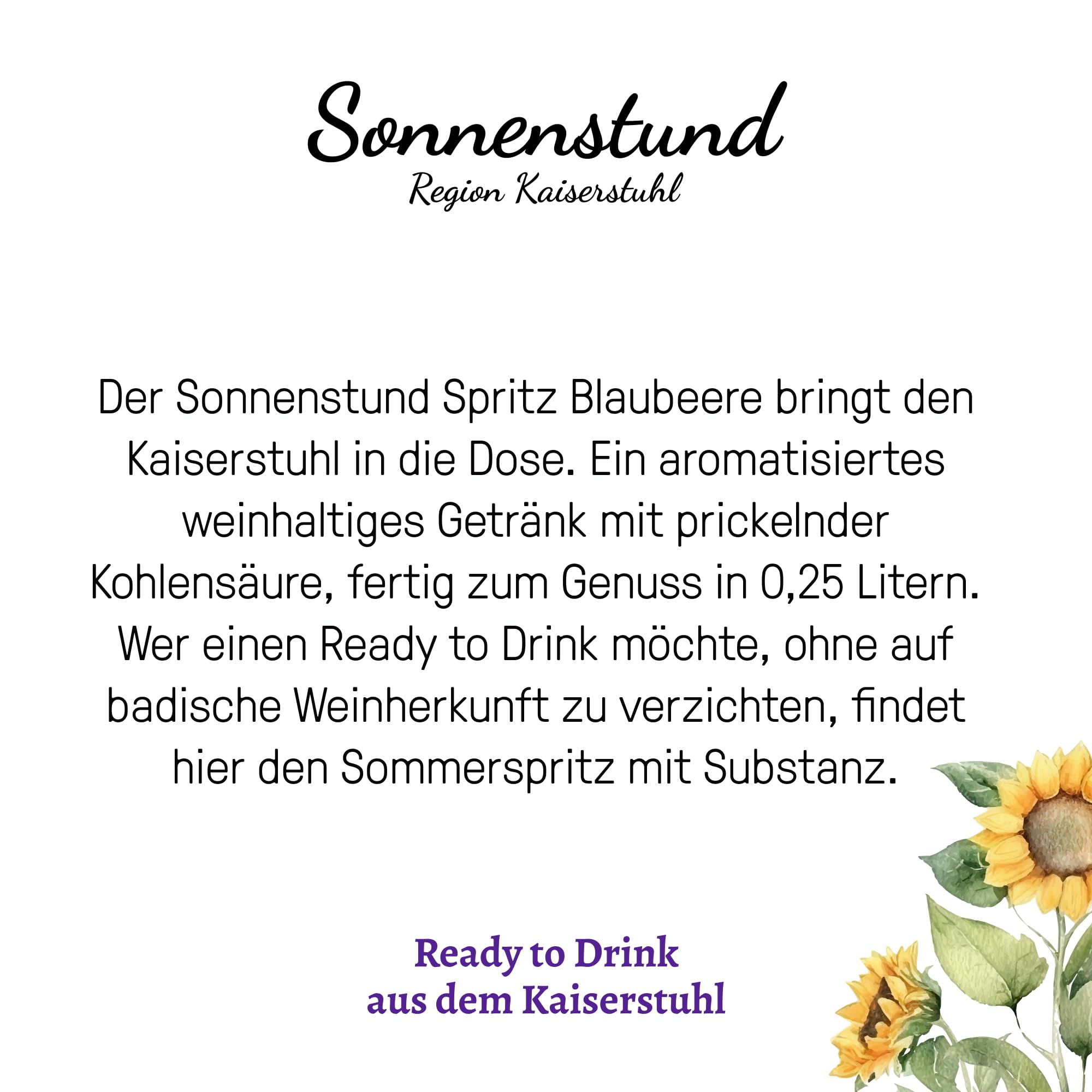 Sonnenstund Spritz Blaubeere - fruchtig leicht & erfrischend - Aperitif mit harmonischem Süße-Säure Spiel, Ready to Drink mit badischer Weinherkunft, 12 x 250 ml Tray