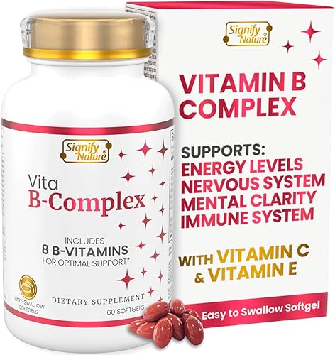 SIGNIFY NATURE VitaBComplex con vitamina C y E, vitaminas del complejo B para mujeres y hombres, suplementos de complejo B, cápsulas blandas VIT B1,