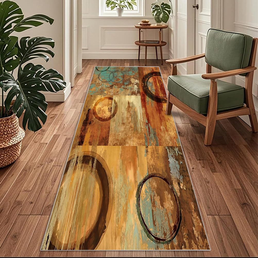 Siunwdiy Extra Long Runner Rugs for Hallway 100x160cm Modern vintage Brown Carpet Runners for Hallways Non Slip Long,Kitchen Rugs Washable,Corridors Runner Rug for Living Room,Entrance,Home Decor