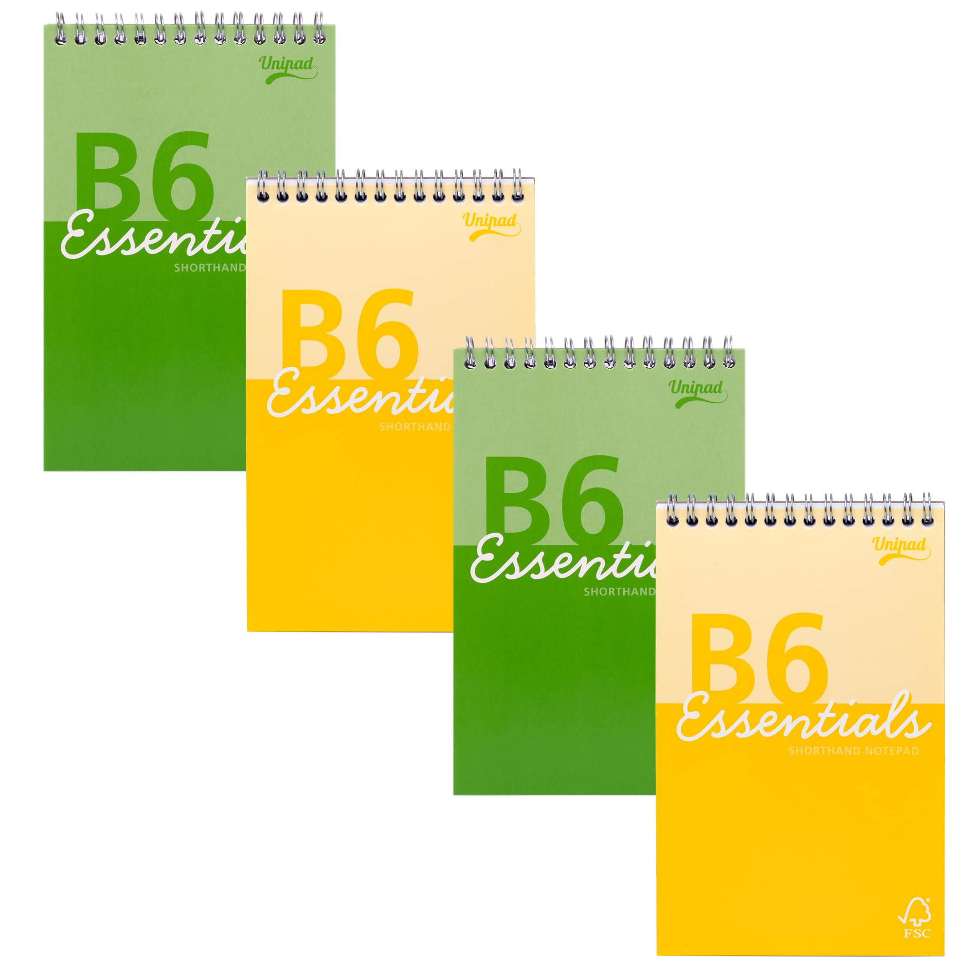 Pukka Pad Essentials B6 Shorthand Notebook Pack of 4 Top Wire-Bound Notepads in Assorted Green & Yellow 160 Pages, 80 Sheets of FSC 60GSM Lined Paper with Page Perforation