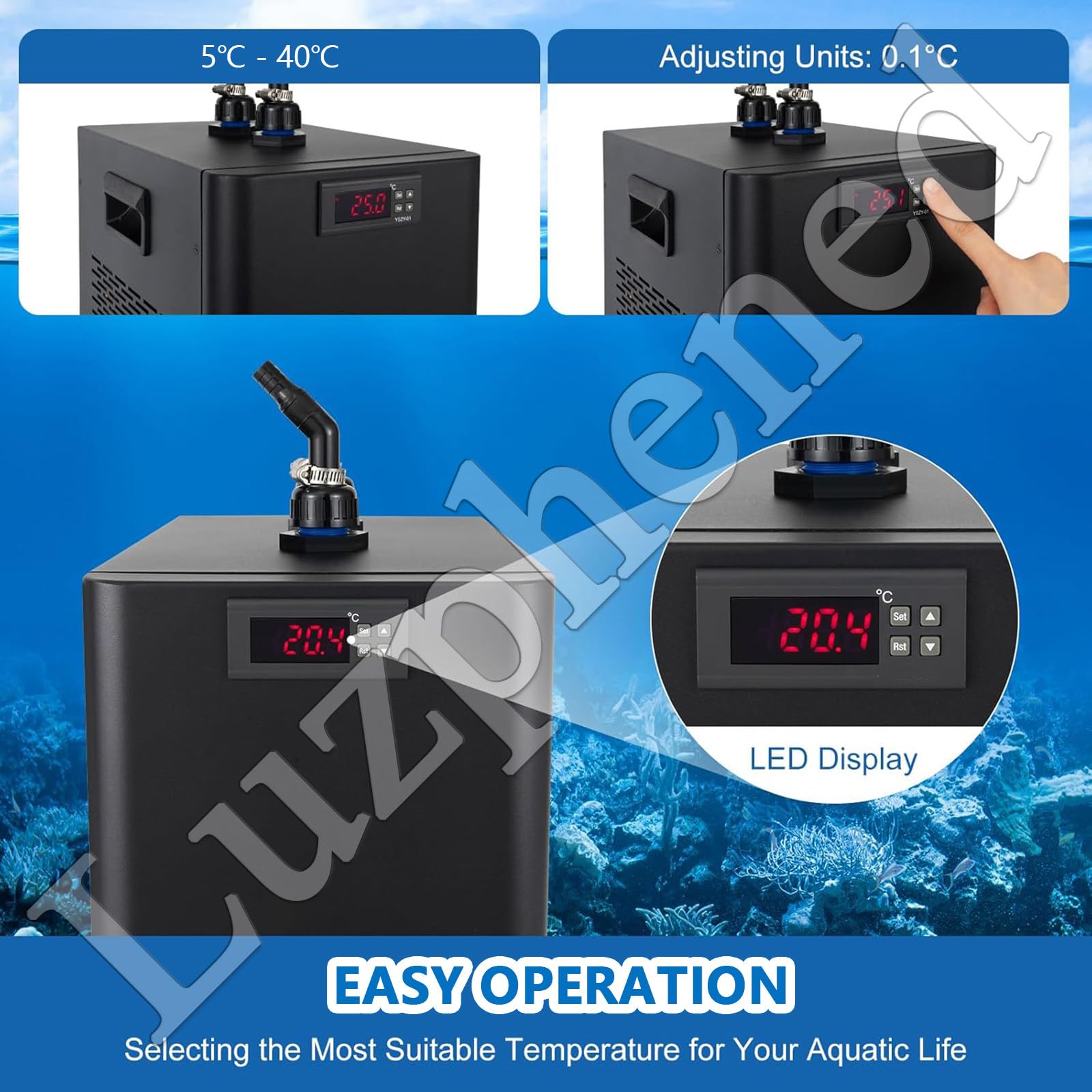 Sistema de refrigeración de acuario enfriador de agua con función de circulación, ideal para hidroponía, peceras, malezas, ajolote, medusas, coral y camarones, 160 L a 500 L