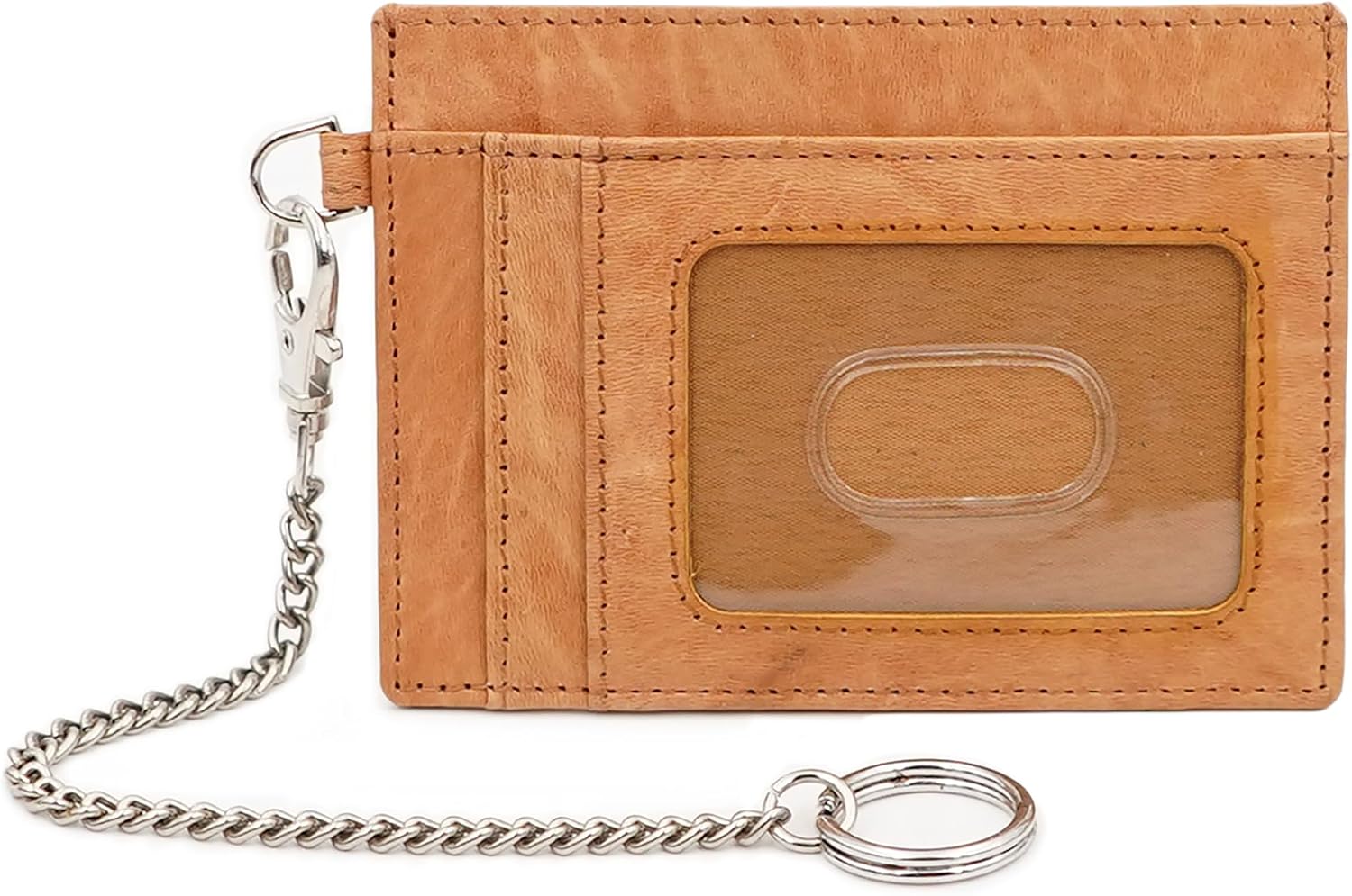 Leather Credit Card Holder with Keychain, Slim RFID Wallet (Black)