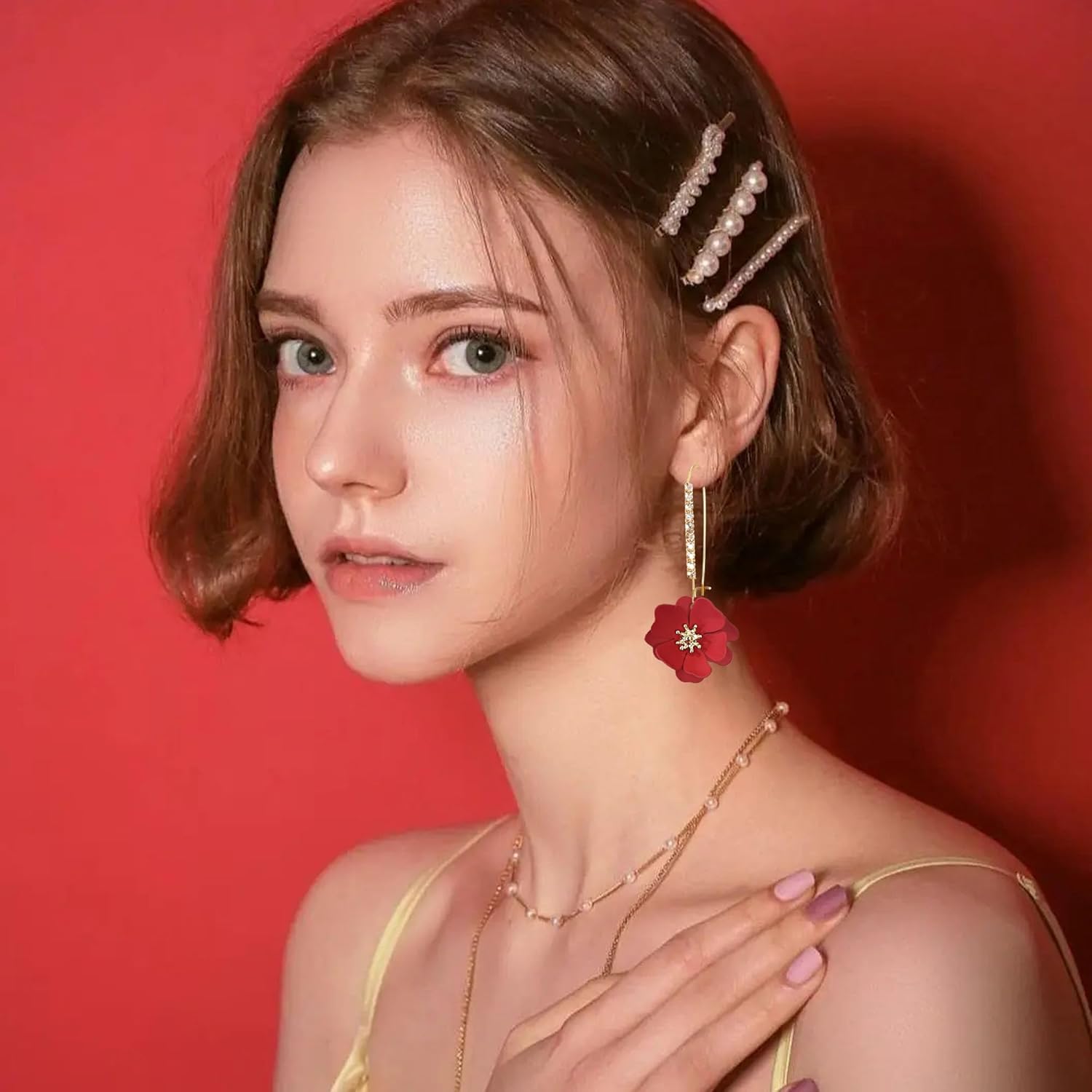 Rhinestone Crystal Floral Dangle Drop Earrings for Women Long Sparkling Bridal Wedding Party Jewelry Vintage Statement Earrings - Image 2