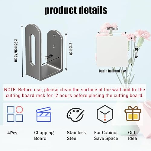 Miniatura 3 de Soporte para tabla de cortar debajo del gabinete, 4 piezas, soporte para tabla de cortar, tapas de ollas, estante de almacenamiento de acero