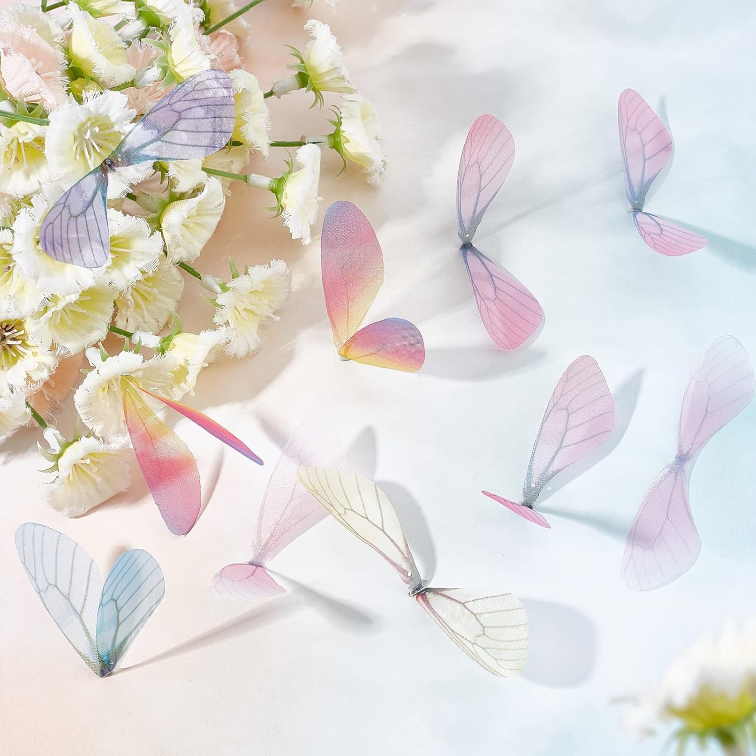 SUNNYCLUE 1 Box 100Pcs 10 Colors Dragonfly Wings Charms Butterfly Wings Pendant Fabric Wings Decoration for Women DIY Earring Jewellery Making Indoor Home Party Decor Crafts, Mixed Color - Image 4
