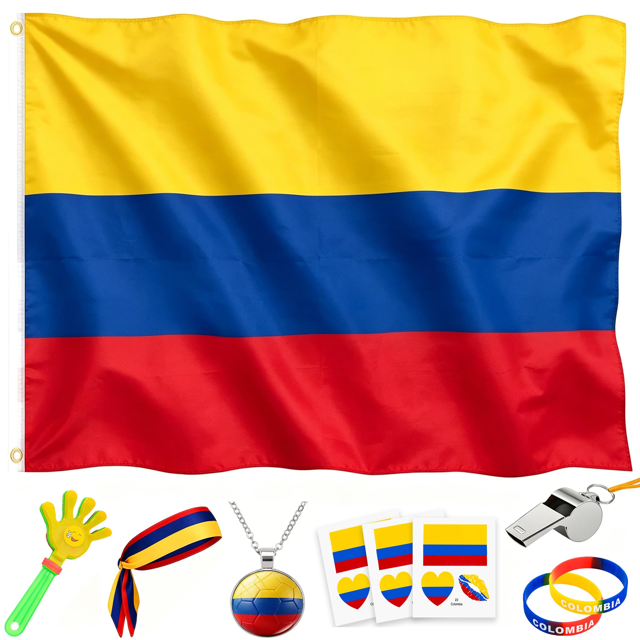Photo 1 of *Box damaged* JSDKFJSA 2026 World Cup Fan Accessories Kit, 7 PCS World Soccer Sport Cup Gear Set, World Cup Merchandise for Soccer Party Decorations, Stadium Events, Watch Party, Home Cheering (Colombia)