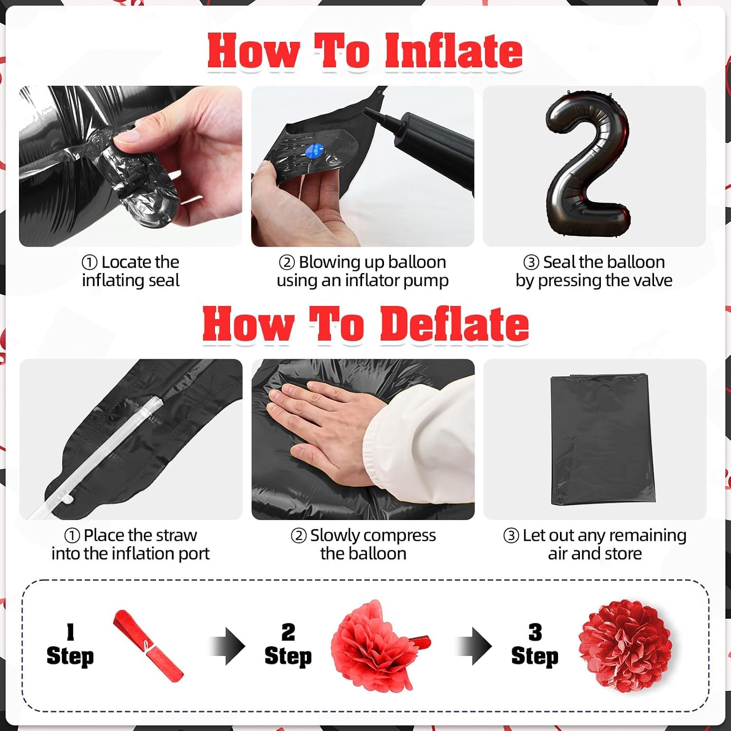 Graduation Decorations 2026, Red Black Graduation Balloons, Black Red Number Balloons, Red Congrats Grad Banner, Paper Flowers & Curtains, Graduation Party Supplies for Grad Party Decor Class of 2026