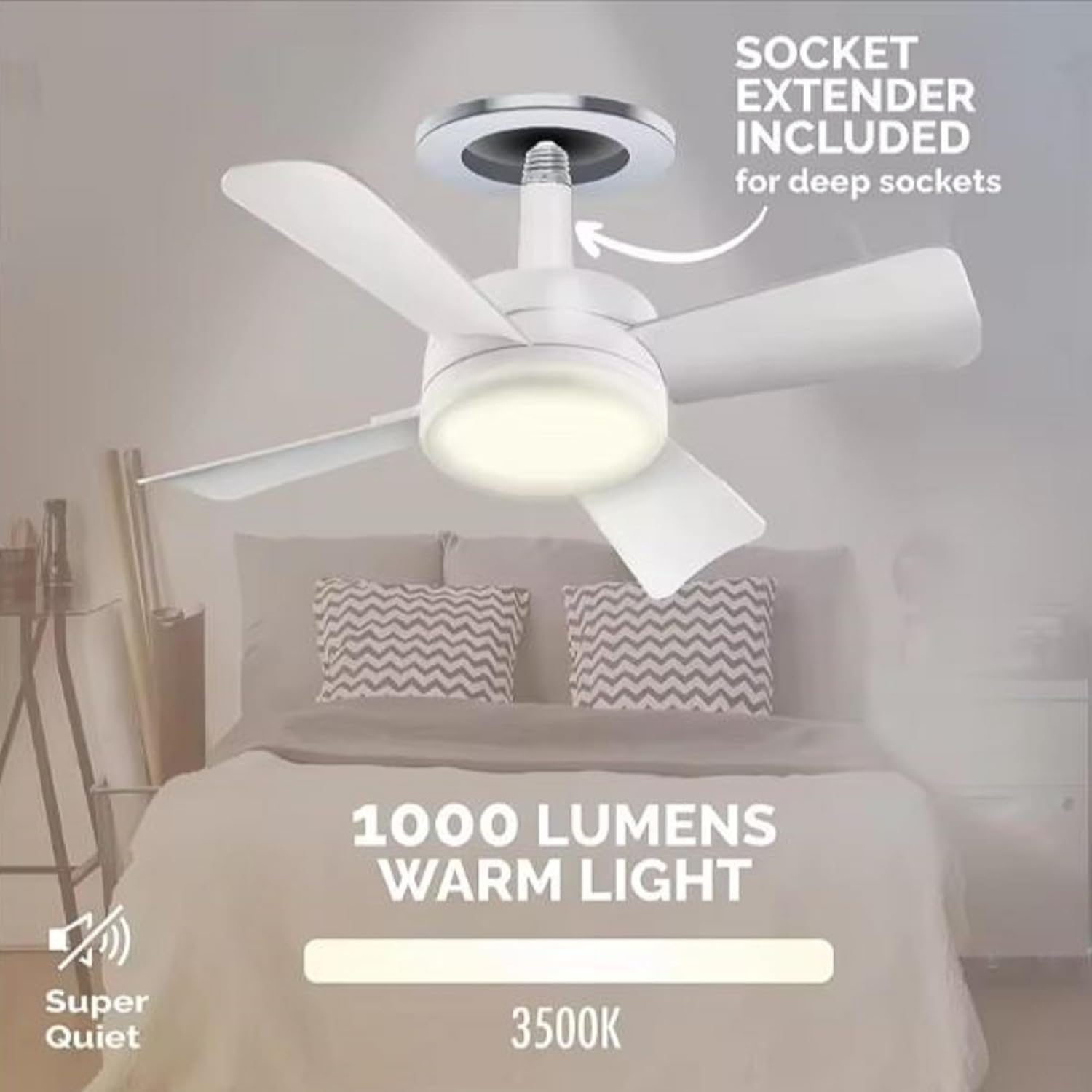Bright & Cool Socket Fan with Light - Screws into Light Socket – Ceiling Fan with Lights & Remote with 3 Light & 3 Fan Speeds for Bedroom, Kitchen, Laundary, Living Room, Bathroom & Hotels