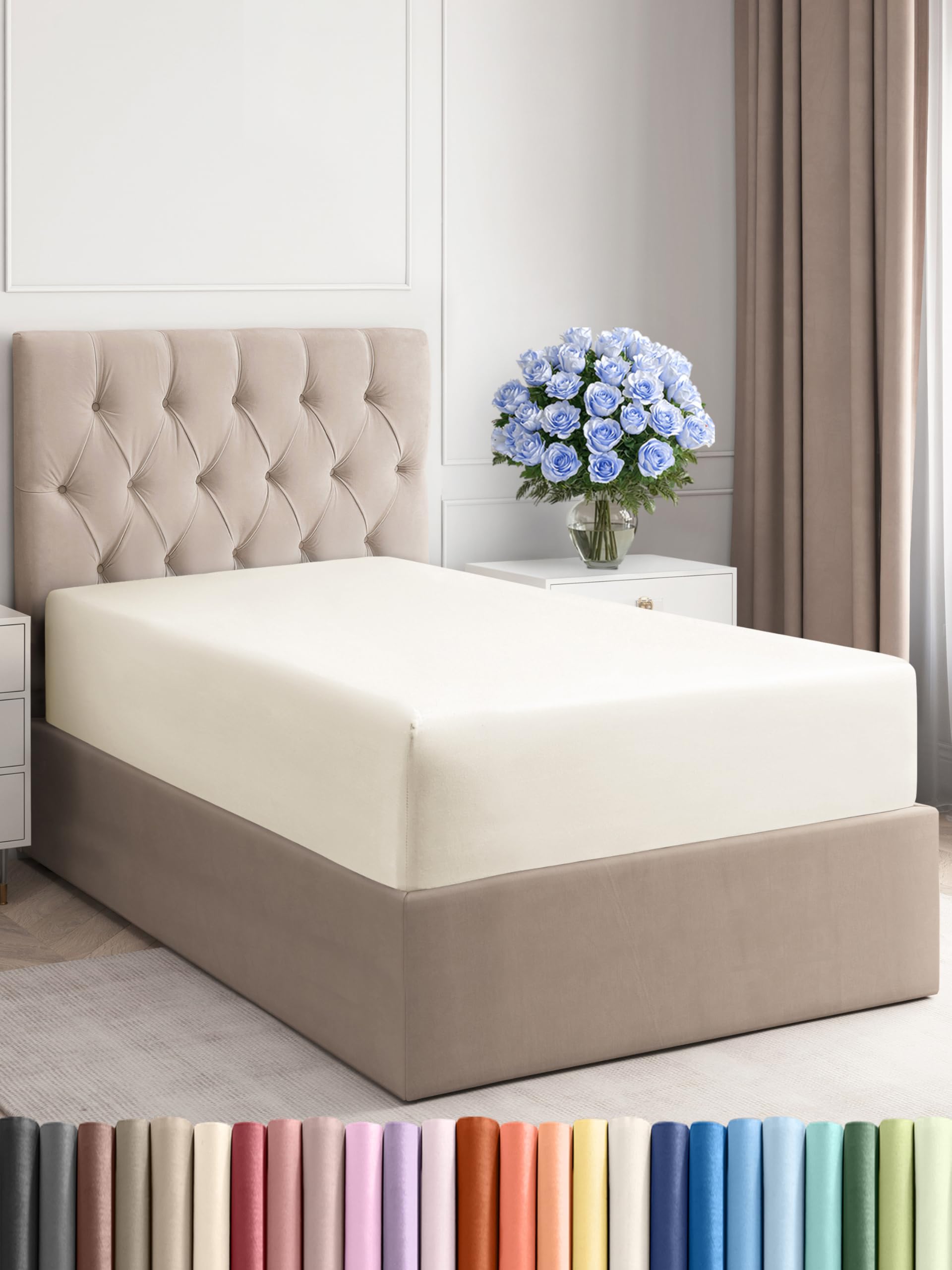Twin Fitted Sheet - Single Fitted Sheet Only - Deep Pockets - Off White