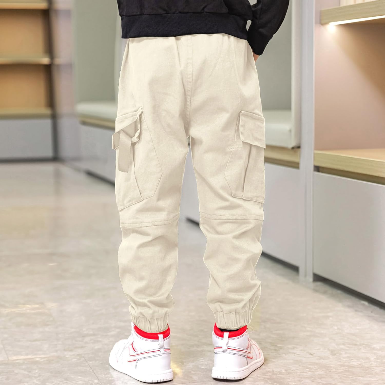 Boys Cargo Pants Cotton Casual Pants Elastic Waist Hiking School Uniform Sweatpants Joggers - Image 3