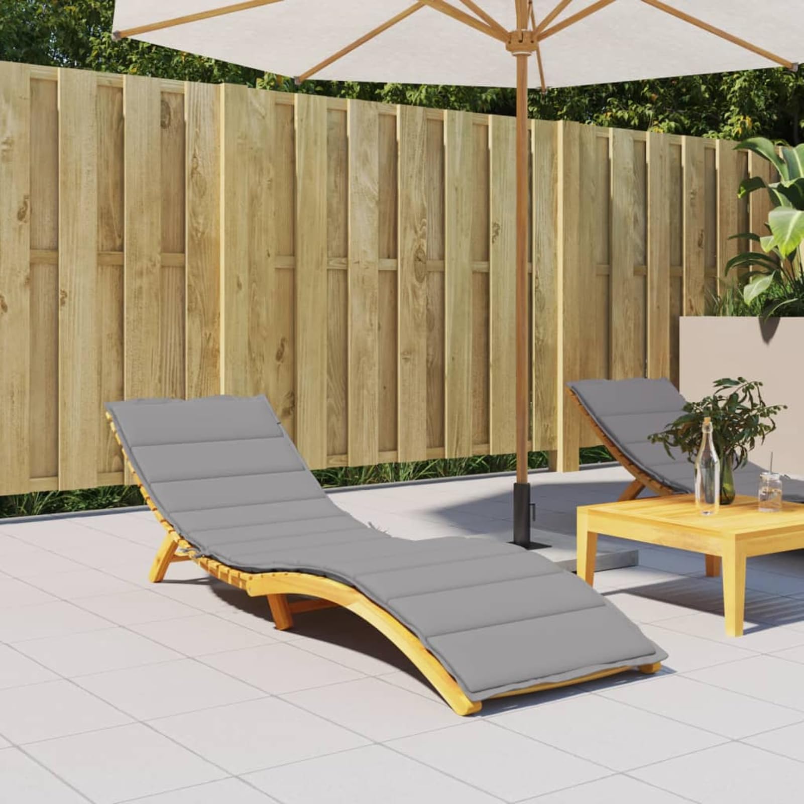 Homgoday Cuscino per Sdraio da Giardino, Tessuto Oxford Idrorepellente, Grigio, 200x60x3 cm, con Fibra di Schiuma, Design Antiscivolo, Ideale per Esterni e Interni