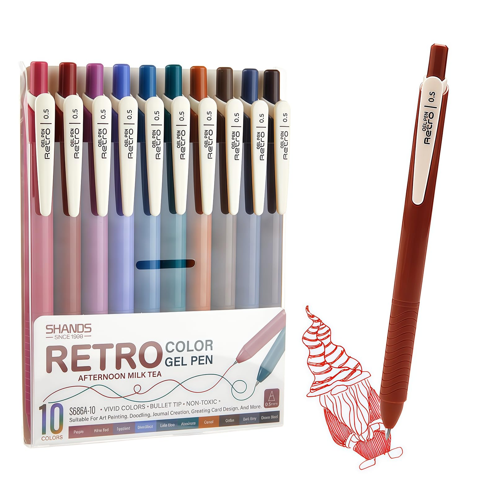 Cosyhav 10pcs Retro Colour Gel Pens, 0.5mm Coloured Pens for Journaling, Scrapbooking, Note Taking, Drawing and Creative Writing