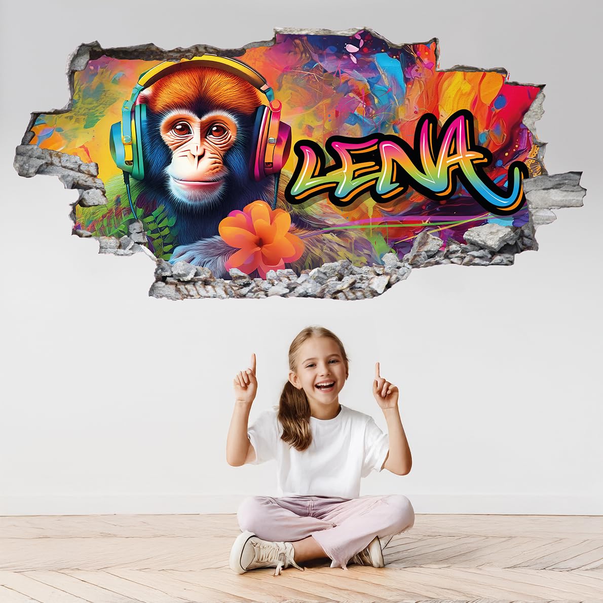 tjapalo® p96 personalisiertes Wandtattoo Graffiti Name Wandaufkleber Kinderzimmer Mädchen wandtattoo Teenager Cool 3D Wandtattoo Kinderzimmer Mädchen Name Wandtattoo Affen