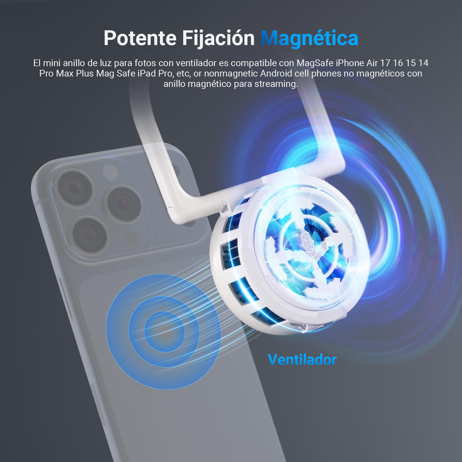 NEEWER Entry Level Version N36 Selfie Ring Light magnética y Enfriador móvil Compatible con MagSafe iPhone, pequeña luz de Relleno LED Plegable Bicolor 4 W 800 mAh CRI80+ para vídeo Maquillaje