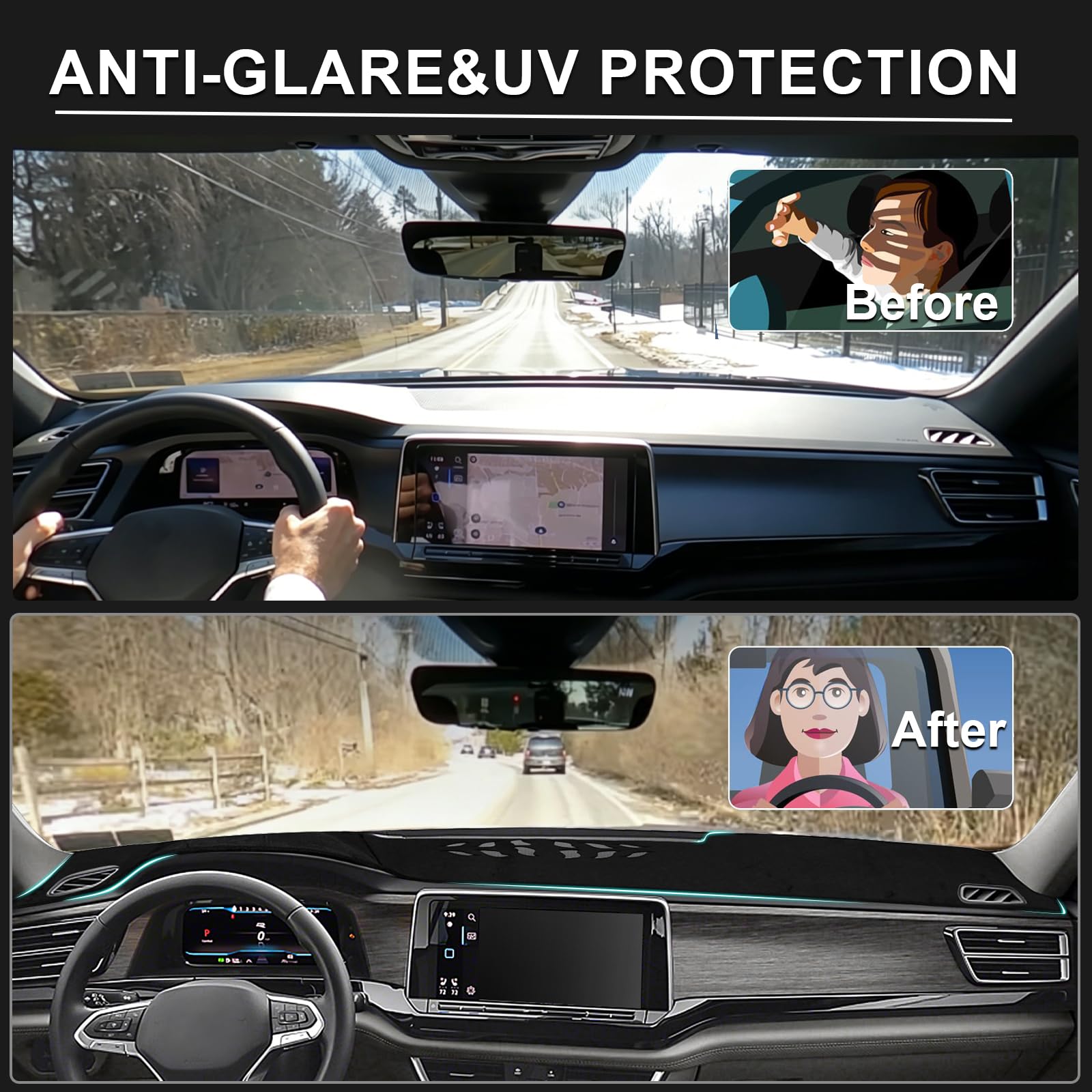 Alfombrilla para salpicadero de Coche de Ajuste Personalizado para Kia Seltos 2021-2023 2024, Cubierta Antideslizante para salpicadero, Protector contra el Sol, Color Negro
