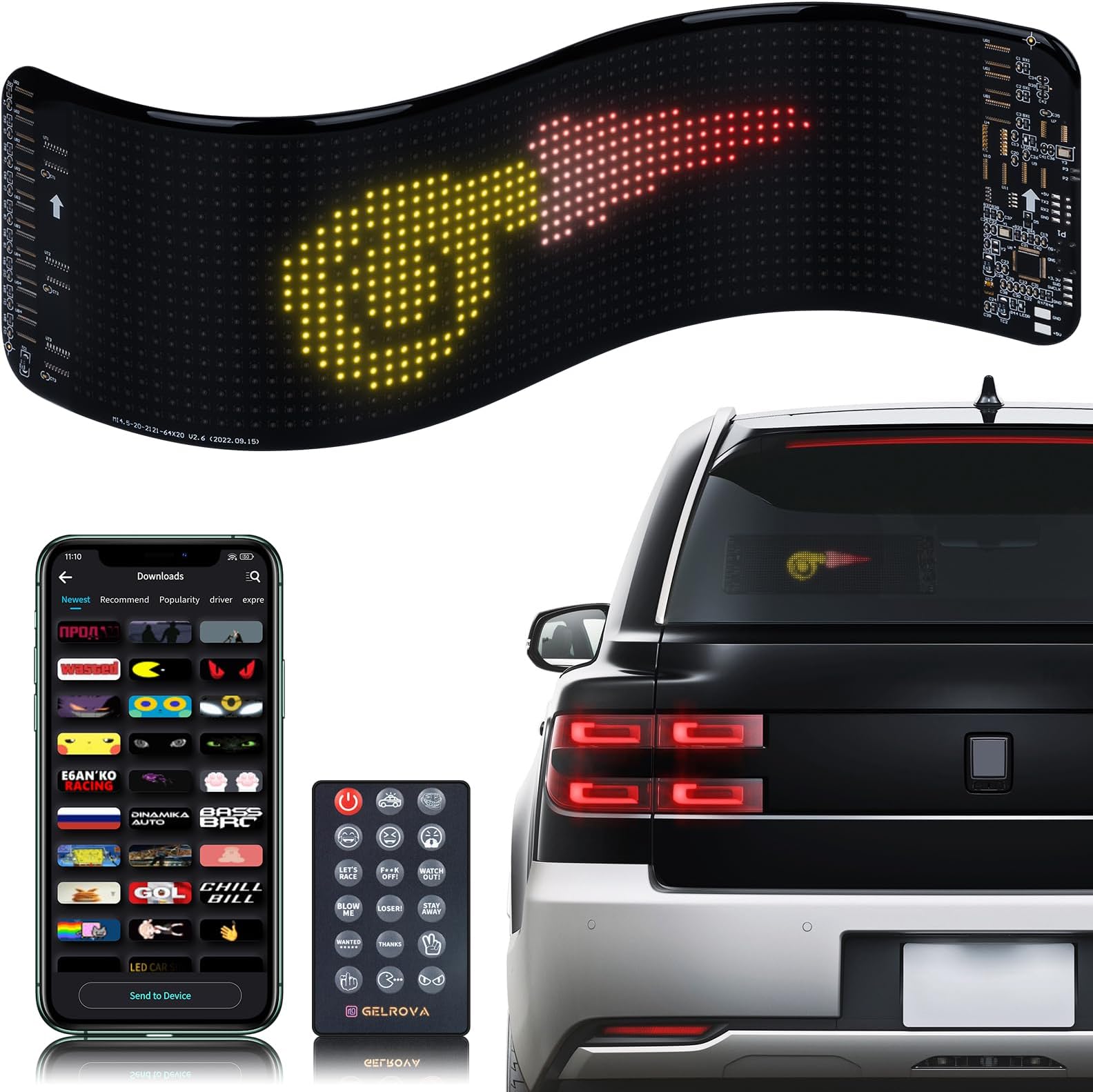Gelrova LED Signs for Car, Scrolling Flexible Panel Remote and App Control Custom Programmable LED Display for Store Bar Hotel (14"x4")