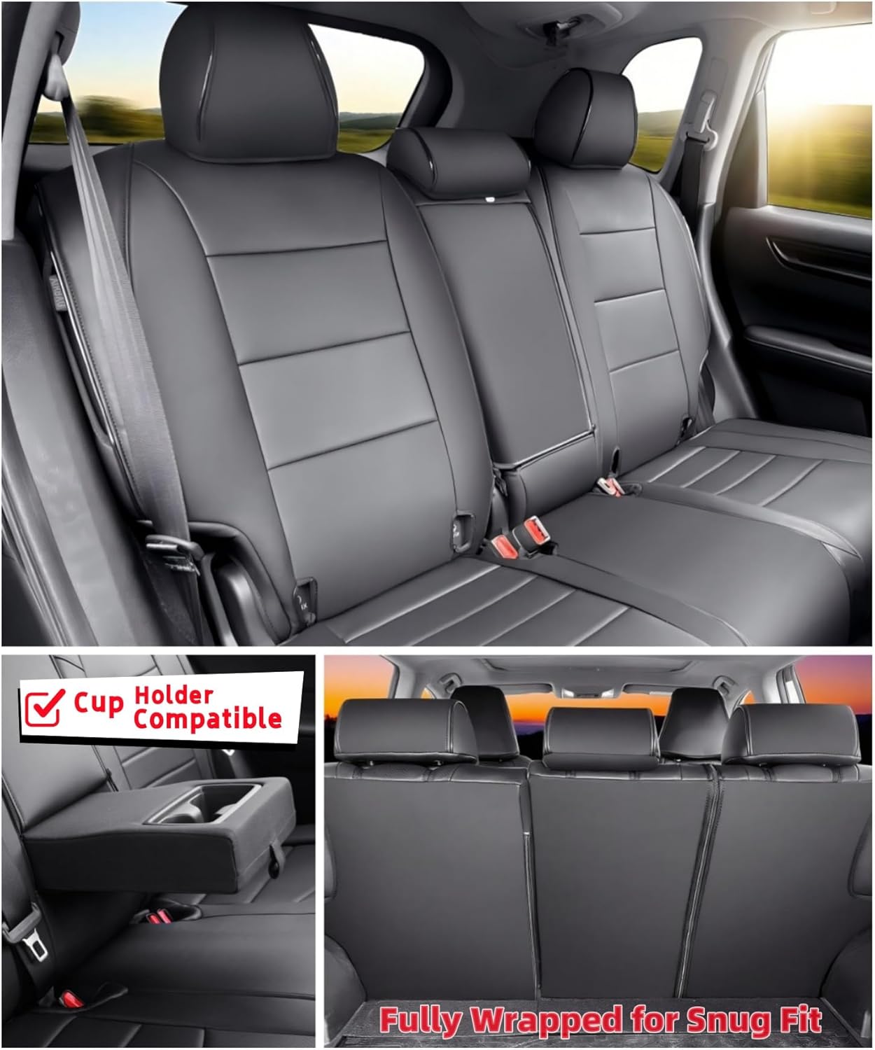 Custom Fit CRV Seat Cover for Honda CR-V 2017 2018 2019 2020 2021 2022 Touring, EX,Sport,SE&EX-L,Faux Leather,2-Row Full Set,(Black)