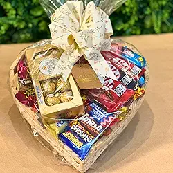 Cesta De Chocolate Em Formato De Coração Com Lindo Laço - Perfeito para Natal, Dia dos Pais, Dia dos Namorados, Presente Corporativo (Tamanho total, Floral)