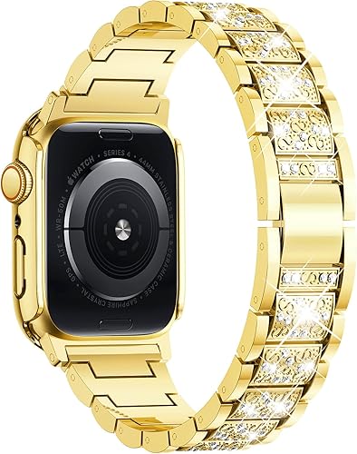 Miniatura 7 de SUPOIX Compatible con Apple Watch Band de 1.614 pulgadas + funda, bandas de metal con diamantes brillantes para mujer y paquete de 2 fundas