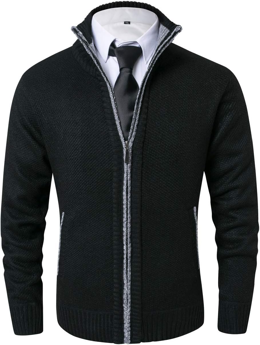 Vcansion Men’s Classic Cardigan Sweaters Stand Collar Slim Fit Casual Knitted Sweater