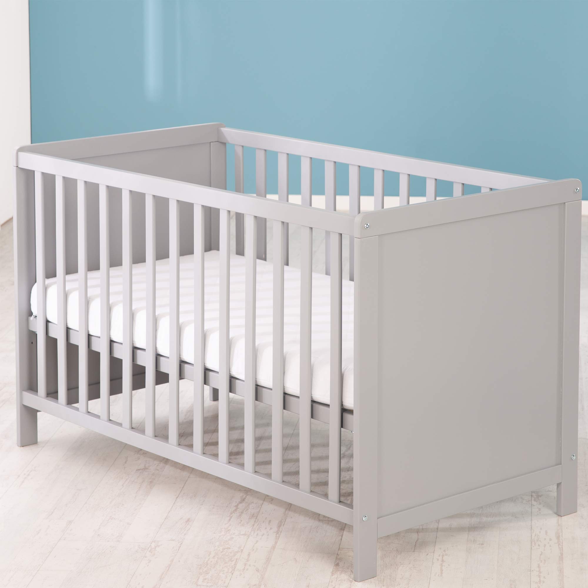 roba Zestaw pokoju dziecięcego 2-częściowy - Komoda z odpinanym blatem do przewijania & 2 szufladami + Łóżeczko dziecięce 60 x 120 cm z funkcją jako łóżko przyściennie - Drewno szare