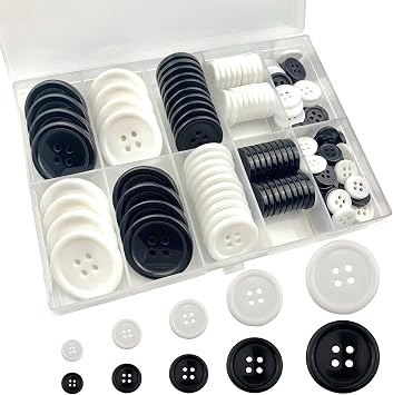 160 PCS Black and White Craft Buttons, Resin Buttons in 5 Sizes 2/5", 1/2", 3/5", 4/5" and 1" for Shirts, Suits and Other Garment Sewing Buttons and DIY Craft Projects