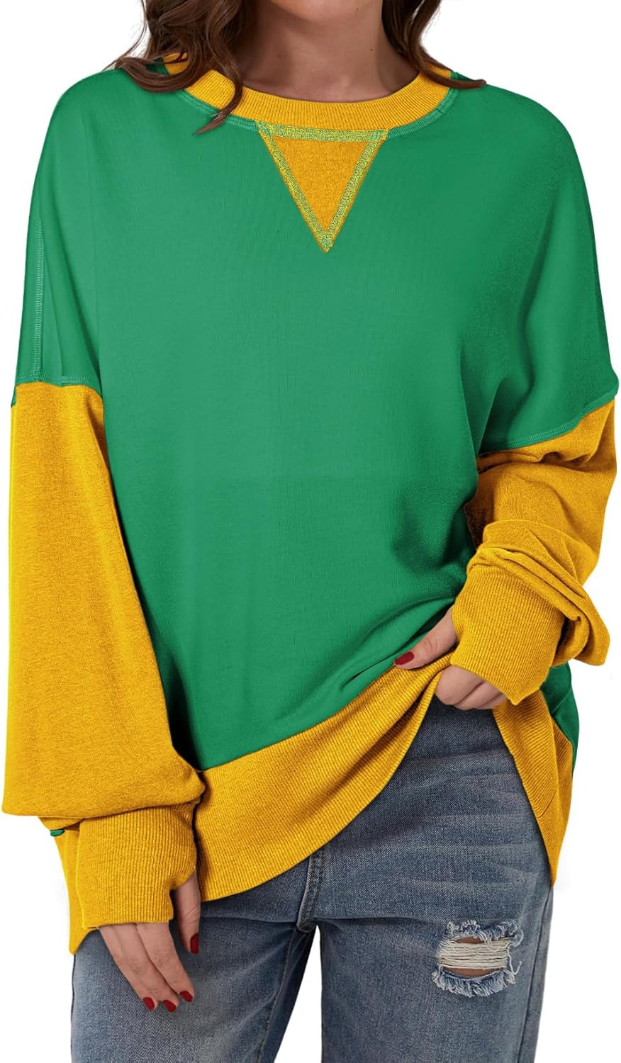 SHEWIN Womens Sweatshirt Casual Long Sleeve Crewneck Pullover Sweatshirts Fall Fashion Clothes 2024 Large Green