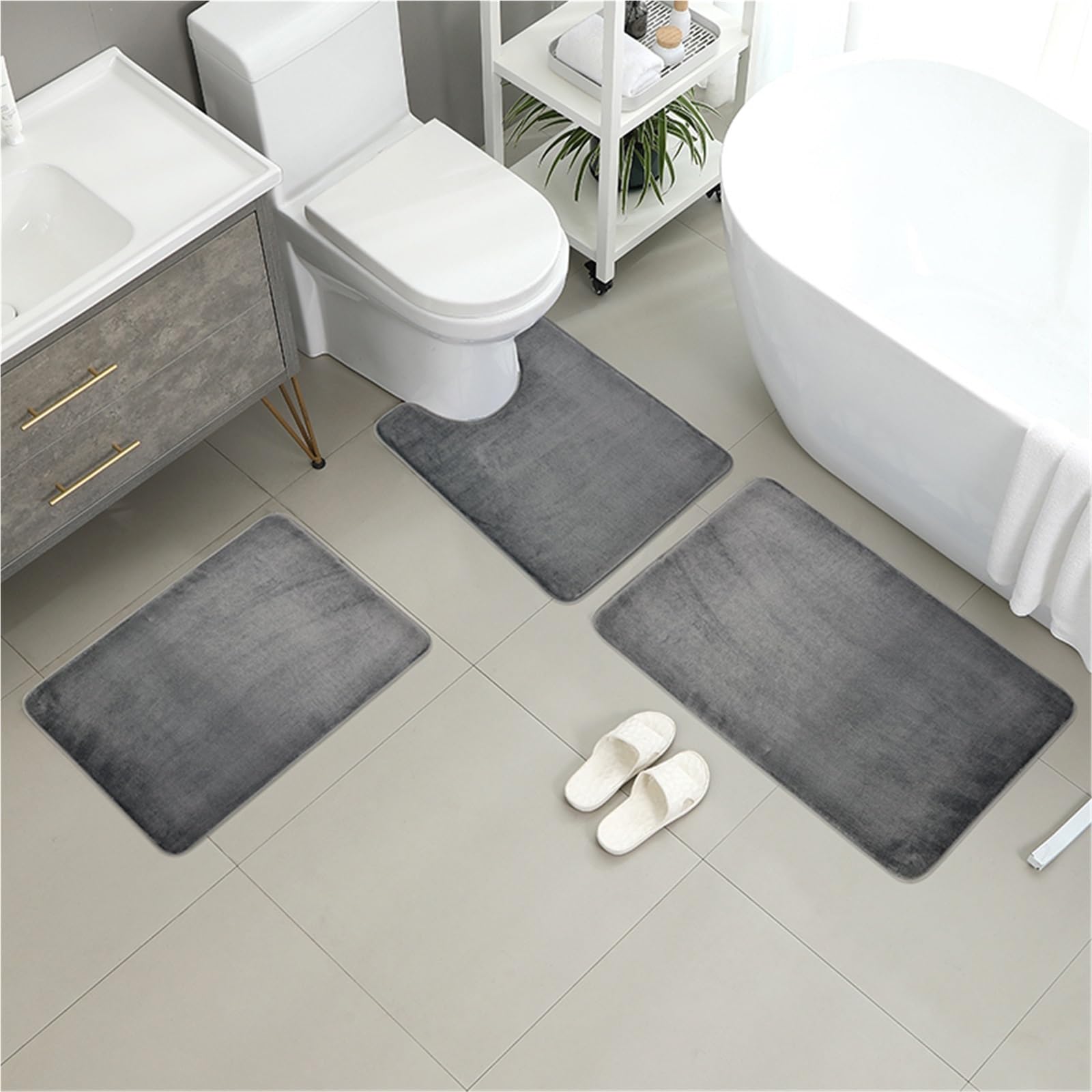 Tappeti Bagno Tappetino da bagno 3 pezzi, doccia, assorbente, tappeto antiscivolo, morbido e confortevole, lavanderia(Khaki)